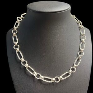 Unisex Costume Jewelry Silvertone Oval Link Chain Necklace 16 in + 3 in